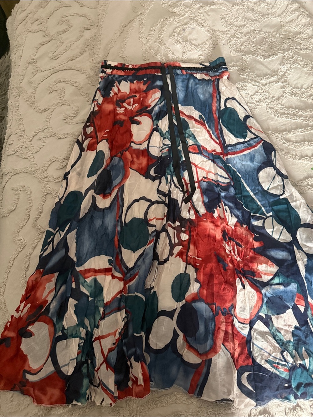 Women’s Floral Watercolor Maxi Skirt — Red, Blue & White